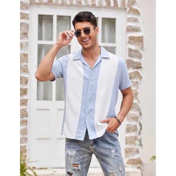 ❤️Men's White Casual Button Down Shirts Vintage  Bowling Summer Beach Shirts - Picture 3 of 6